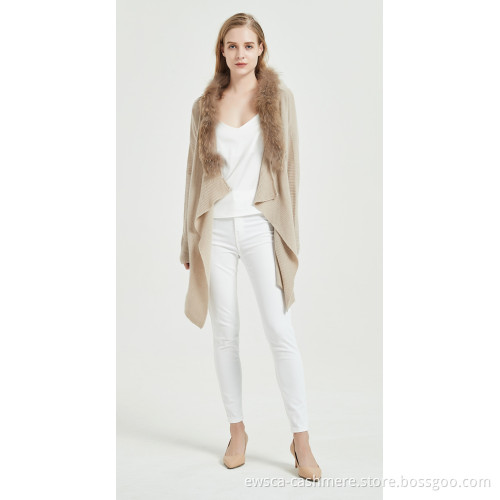 Fashion Pure Cashmere Ladies Cardigan With Fur